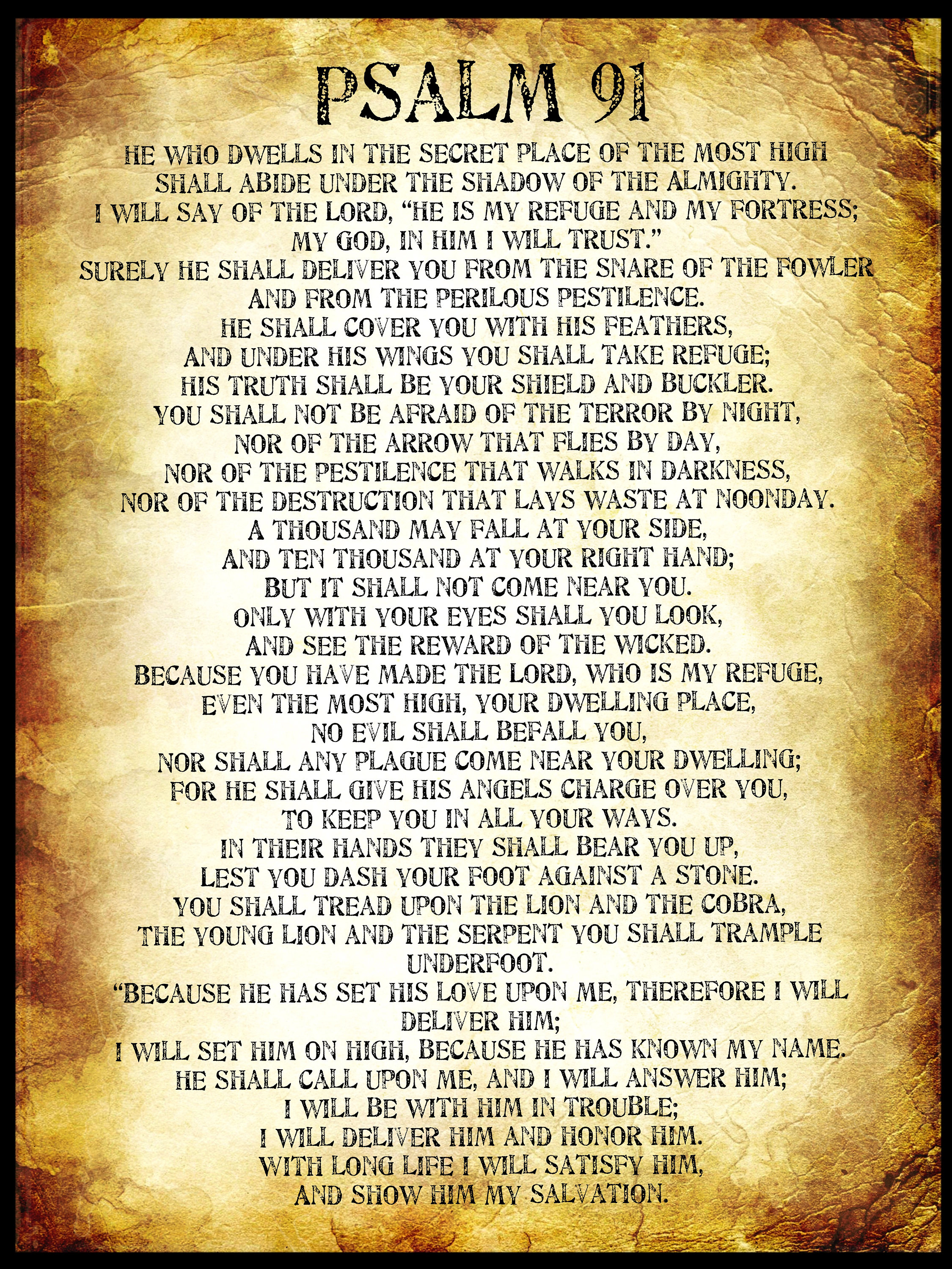 Psalm 91 poster. Gold psalm 91 PDF. Large A1 bible poster.