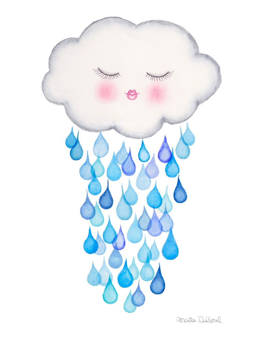 Cloud nursery art print rain cloud nursery decor rain drops