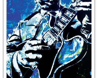 12 x 18" - B.B. King art print - B.B. King poster - blues music poster - guitar poster - bb king playing guitar pop art print - blue - blues