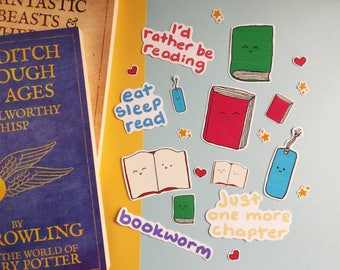 Set of 21 Book Stickers, Bookworm, Vinyl Sticker Pack, Planner Accessories, Planner Stickers, Eat Sleep Read, Reading Gift, Laptop Stickers