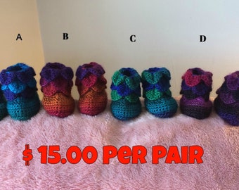 Handmade, Crochet, Crocodile Booties, Baby Booties, Size 9 months