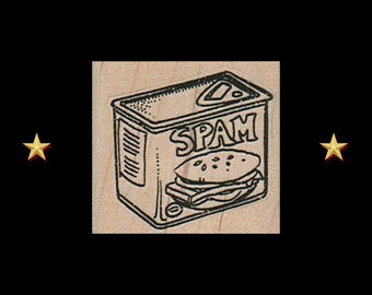 SPAM Rubber Stamp, Food Rubber Stamp, Asian Food, Hawaii Rubber Stamp, Spam Musubi, Spam Can, Spam, Spamalot, Wood Mounted Stamp, Stempel
