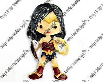 ORIGINAL Custom Design Amazon Princess Enamel and Rhinestone Pendant - 57mm x 31mm - Super Hero