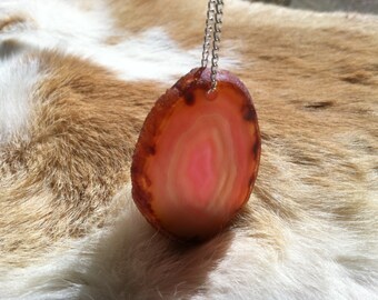Agate geode slabed necklace with sterling silver chain
