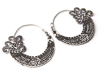 White Brass Tribal Indian Inspired Earrings Tribal Earrings Mandala Jewellery Free UK Delivery Gift Boxed WB58