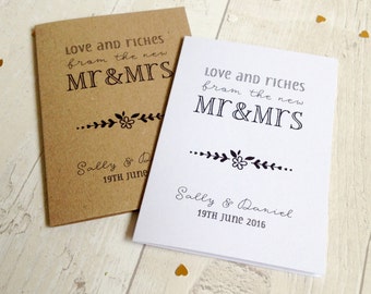 10 x personalised lottery ticket or scratch card holder wedding favour cards