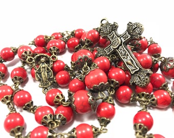 Red and Bronze Rosary Red Rosary for Men Heirloom Rosary Gemstone Rosary Red Stone Rosary Catholic Rosary Beads Rustic Rosary Natural Stone