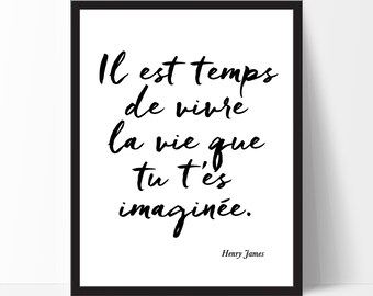 Cadre, Citation Inspirante, Typography Print, French Quotes, French Print, Inspirational Quote, Black White Print, French Home Decor