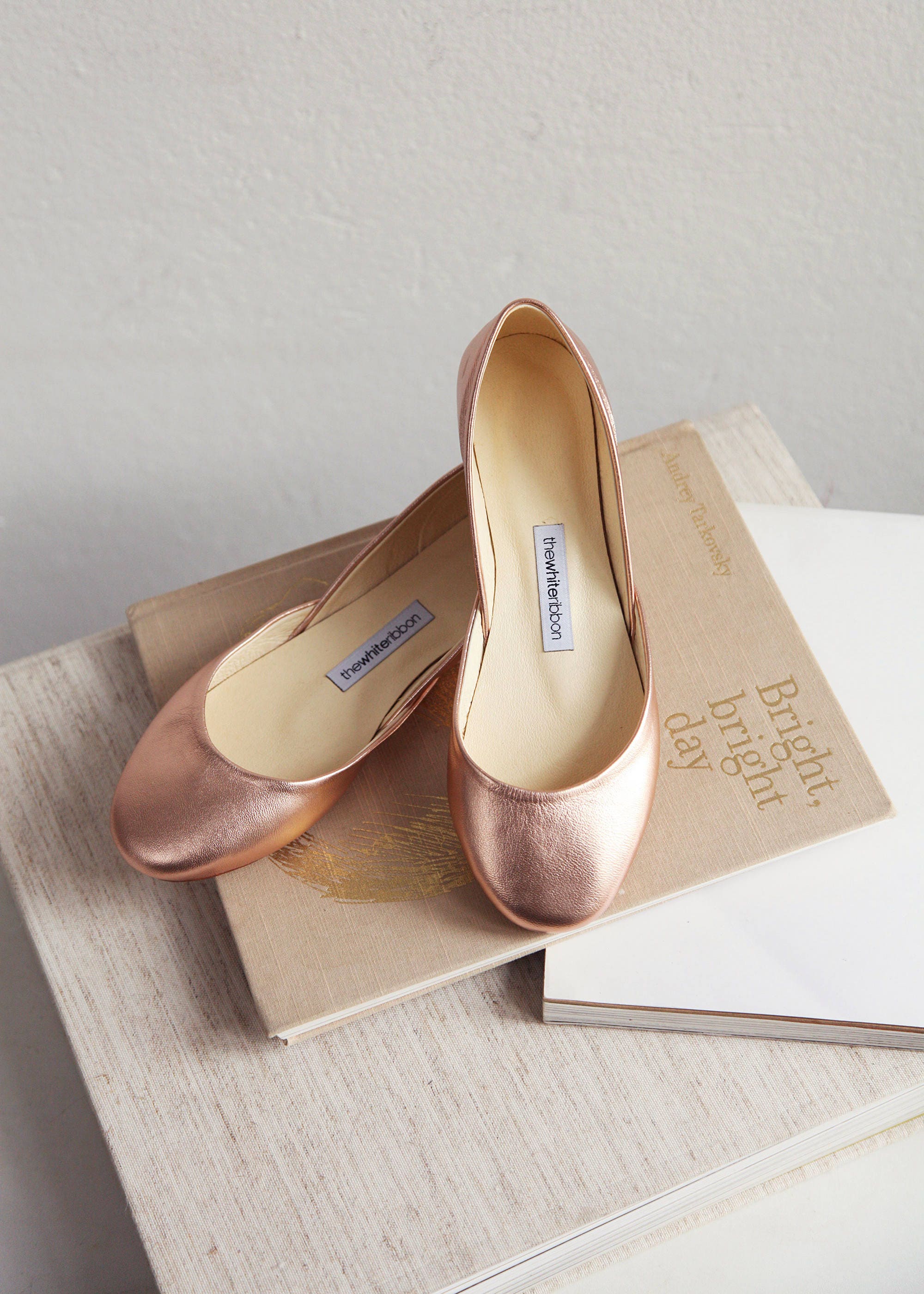 Metallic Rose Gold Ballet Flats Bridal Wedding Shoes