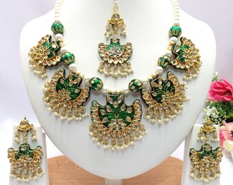 Handmade Kundan Necklace Set with Earrings and Tika Headpiece Indian Jewelry Indian Jewellery Bollywood jewellery