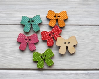 Wooden Buttons Bowknot - 5 pcs