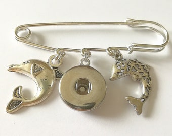 Dolphins Snap button jewelry safety pin brooch