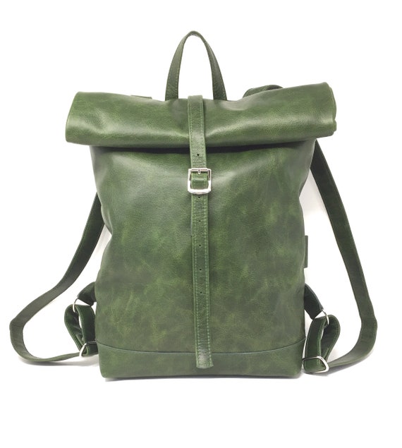 green leather backpackTote, Bag Tote Weekender, Big Leather Backpack | green Leather Backpack w\ Retro Look