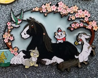Disney animal group enamel pin with Angus, Flit, Thumper, Djali, Marie and Cleo