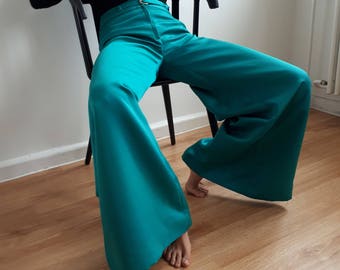 70s palazzo pants / Extreme wide leg pants / Flared pants / High waisted / bell bottoms/ Pleated Trousers / wide leg / maxi pants / S/M