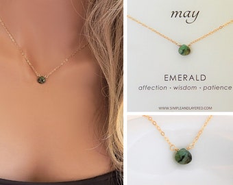 Emerald Necklace • May Birthstone • Genuine Emerald Gemstone • Dainty Gold Necklace • Natural Emerald • Raw Stone Necklace • Girlfriend Gift