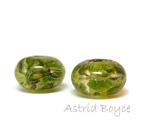 Olive Swirl Lampwork Bead Pair - Spacer Beads that reflect Tuscan Style in Art Jewelry Crafting Creations - Perfect for your OOAK Art Doll