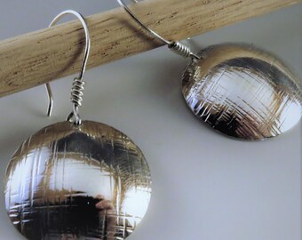 Silver Dangle Earrings, Drop Earrings, Hammered Silver Earrings, Domed Silver Earrings, Silver Disc Earrings, Handmade Silver Earrings