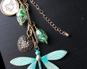 Spa green dragonfly. Handmade , handbag jewelry by local artists