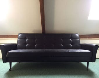 Black leather retro sofa daybed