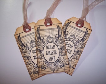 Dream Believe Love Tags set of 3