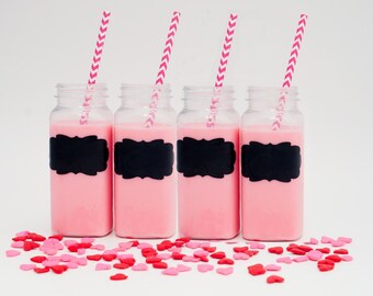 8 or More, Milk Bottles, Plastic Milk Bottles, French Square Milk Bottles, Milk Bottles, Chalkboard Labels & Caps GS001