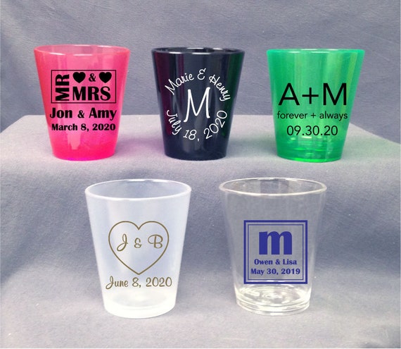 50 Personalized Plastic Shot Glasses Wedding Favors Custom 6120