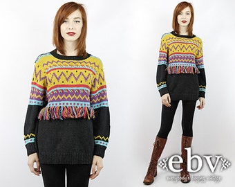 Oversized Sweater Oversized Knit Oversized Jumper Fringe Sweater Southwestern Sweater Chunky Knit Vintage 90s Southwestern Fringe Sweater