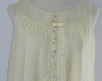 Mad Men, 1960's All Nylon,Soft Yellow,Sheer Over Opaque Nightie, By Shadowline