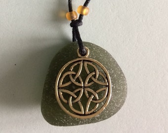 14K gold plated Celtic Seaglass charm necklace