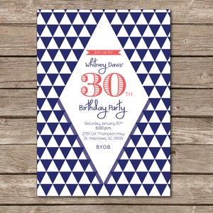 Surprise Birthday Party Invitation Dirty Thirty 30 Print Digital Custom Printable Triangle Diamond Modern