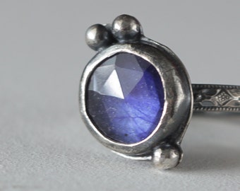 Tiny Blue Rose Cut Sapphire and Sterling Silver Ring, Boho Ring, Boho style, Genuine Sapphire