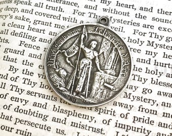St. Joan of Arc - White Bronze - Religious Medal - Vintage Replica - Made in the USA