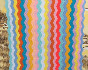 Vintage afghan chevron throw blanket, 70s home decor 1970s, retro crochet throw, bohemian crocheted boho bedroom, bright pastel vtg afghan