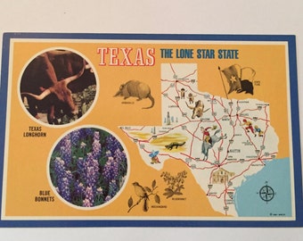 Texas Map POSTCARD / Vintage Map of Texas Souvenir Postcard Unused unposted