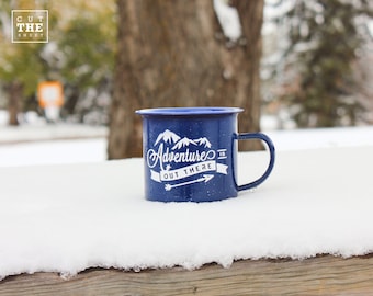 Camping Mug 12 oz, Adventure Mug, Travel Mug, Enamel Mug, Mountain Mug, Enamelware