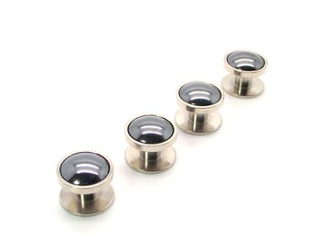 Hematite Tuxedo Stud Set – Deep Gray Shirt Studs – Hematite Tuxedo Shirt Studs