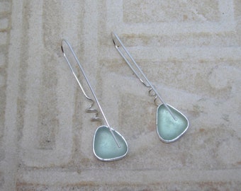 Sea Glass Earrings - Translucent Seafoam Sea Glass and Sterling Earrings