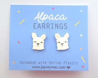 Alpaca Earrings - Shrink Plastic Alpaca Stud Earrings