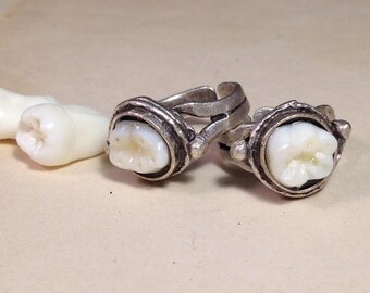 RESTOCK SALE 10 OFF - Tooth Fairy Series: Uno Dientes Real Human Molar Adjustable Silver Ring