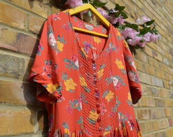 Vintage Floral Button Down Dress
