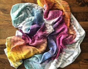 Personalized Handwritten Lyric and Poetry Scarf, Custom Text, Handpainted in Custom Colors, Infinity style