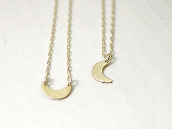 Crescent moon necklace sideways and drop crescent gold