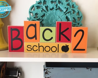 Back to School Blocks- Fall Decor, Summer Decor, School Decor, Teacher Decor, Teacher Gift, 1st day of school, August Decor, September Decor