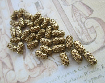 Raw Brass Diamond Engraved Barrel Beads 8x4mm 24 Pcs.