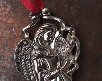 Gorham Angel with Dove Metal Christmas Ornament