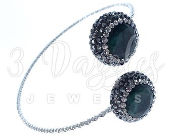 Double Gems with Crystal Trim Bracelets. Handmade Artisan with Emerald stones.