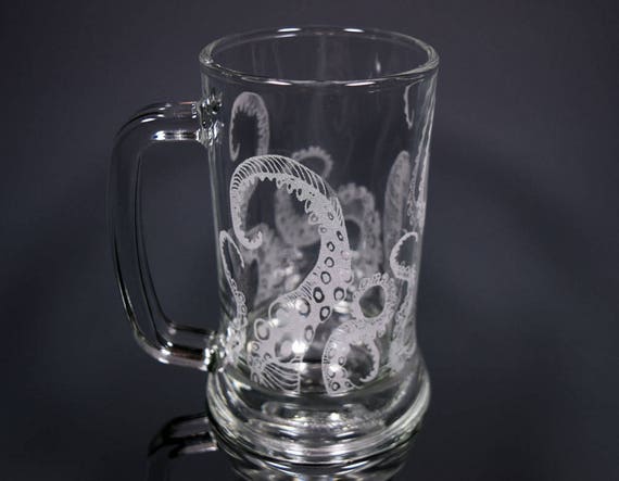 Whats Kraken Octopus Squid Etched Pint Glass Clear Glass Standard One Size 