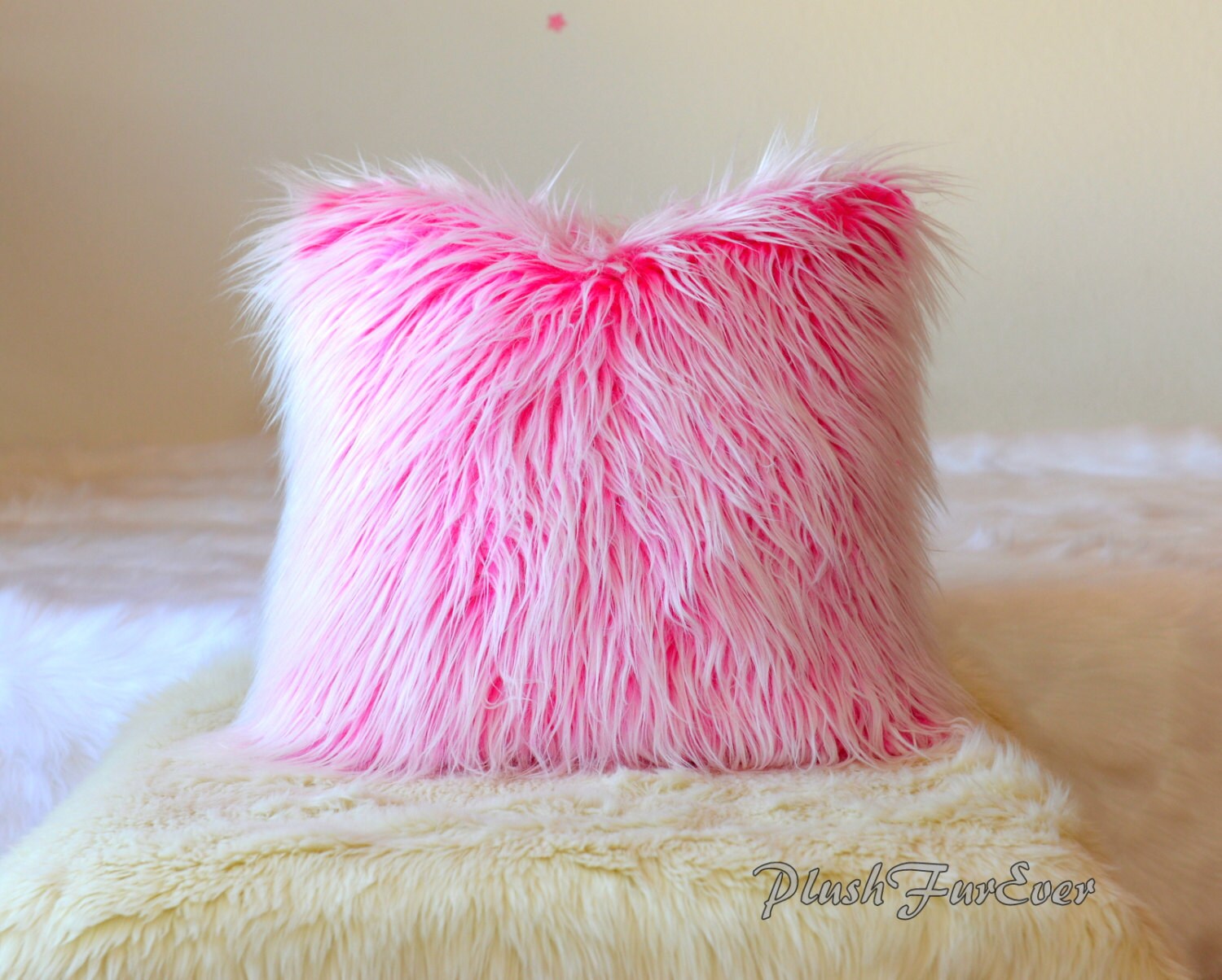 One Pair Faux Fur Home Decor Pillows 18 x 18