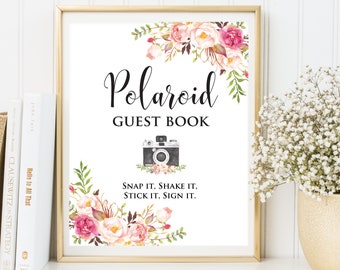 Polaroid Guest Book, Sign Photo Guest Book, Floral Wedding Photo Guestbook Sign, Guest Book Alternative,Floral polaroid printable sign